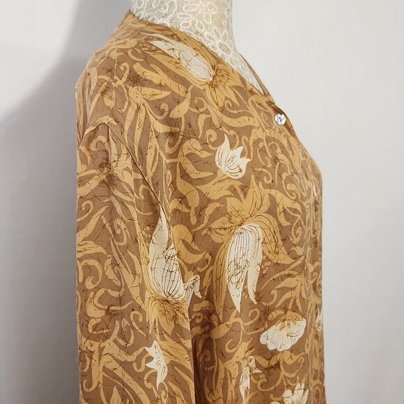Real Clothes Sax 5th Ave Women's Size Large Mustard Floral Silk Button Up Top - Picture 7 of 15